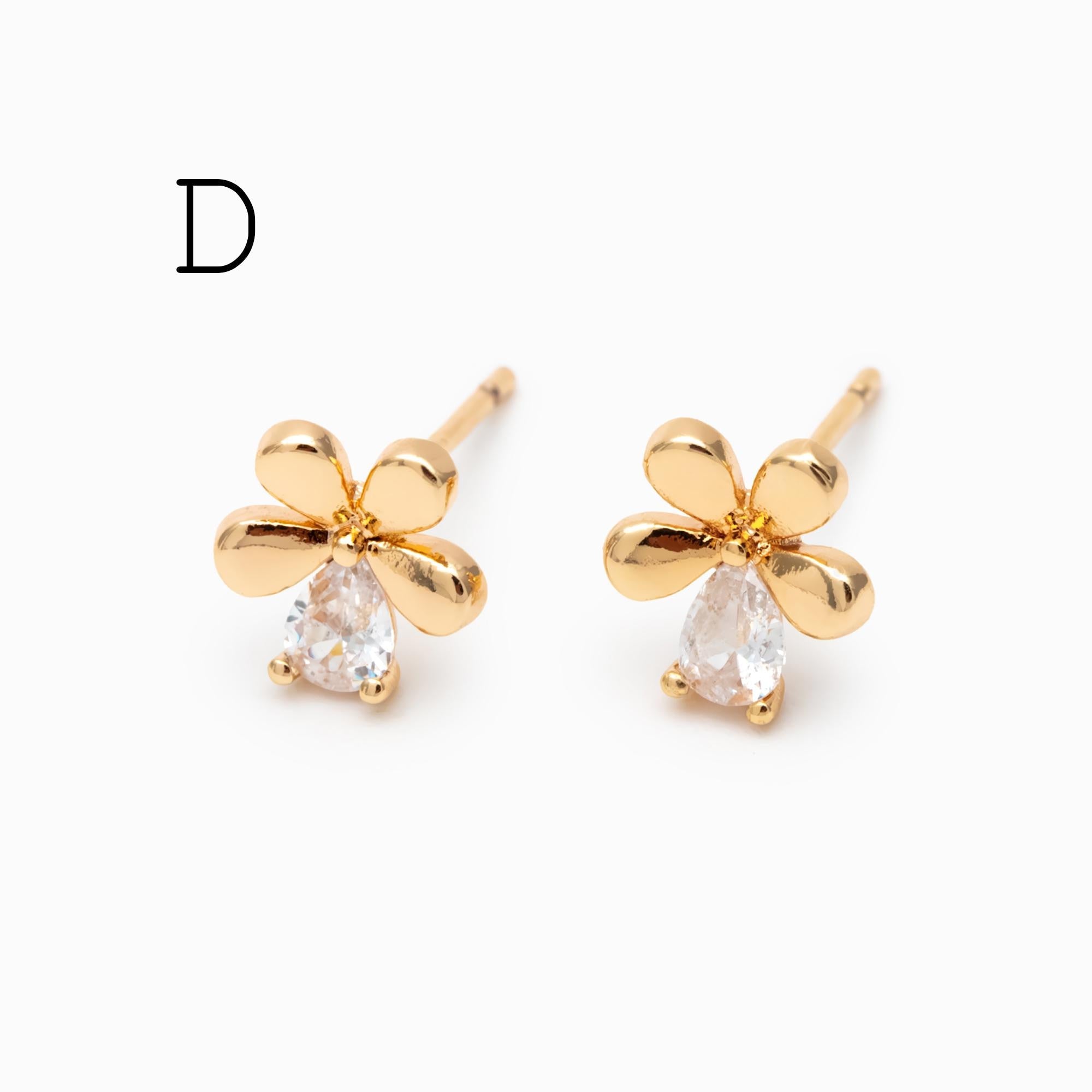 10pcs CZ Pave Gold Flower Bee Honeycomb Earrings, Gold Plated Brass, Dainty Flower Stud Earrings (GB-3896)